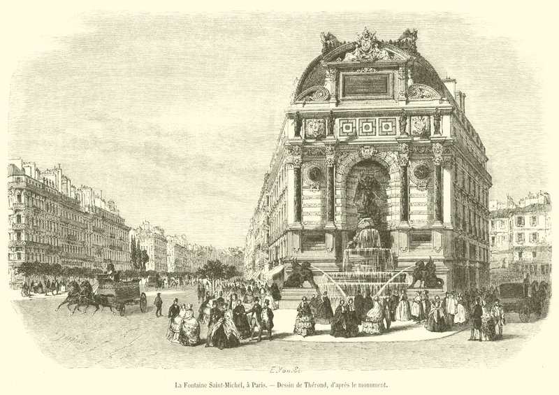 Fontanna Saint-Michel w Paryżu (rycina) autorstwa French School