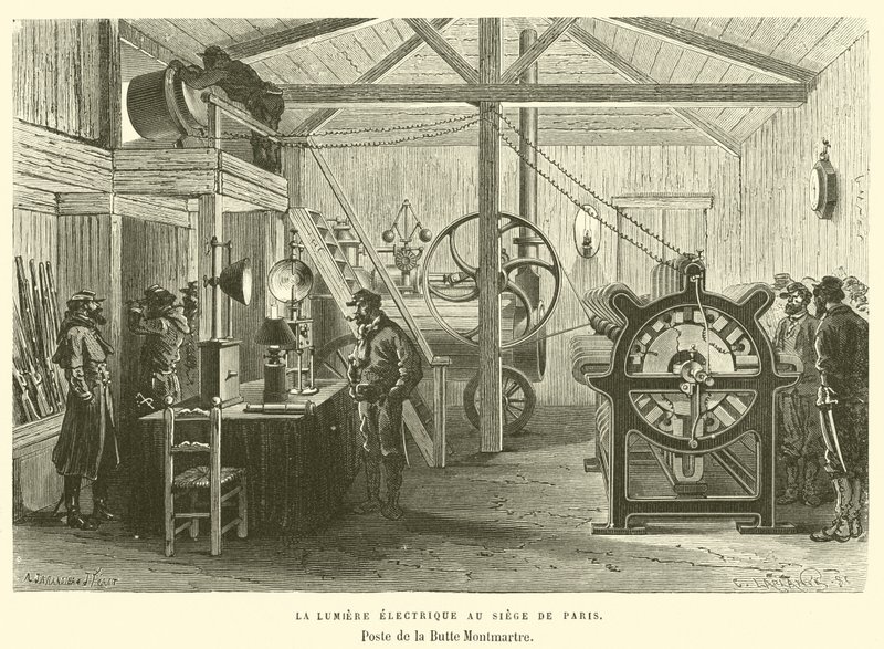 Światło elektryczne w centrali Paryża, Poste de la Butte Montmartre (grafika) autorstwa French School