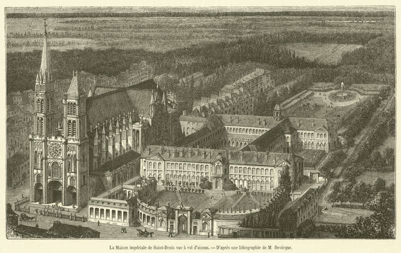 Cesarski Dom Saint-Denis widziany z lotu ptaka (rycina) autorstwa French School
