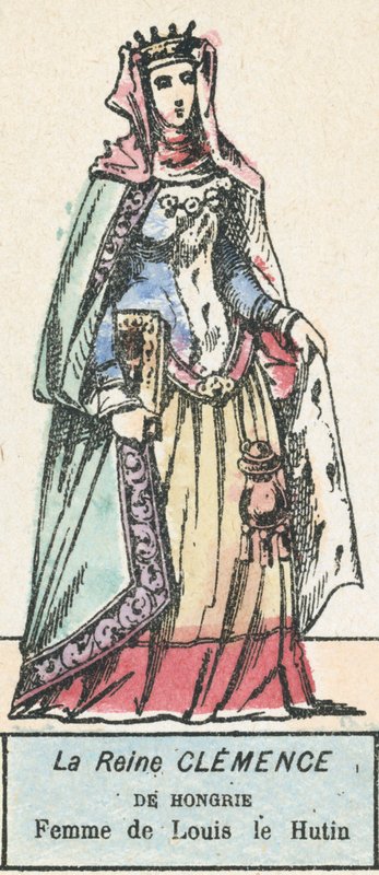 Królowa Klemensa Węgierska, żona Ludwika le Hutina (kolorowa rycina) autorstwa French School