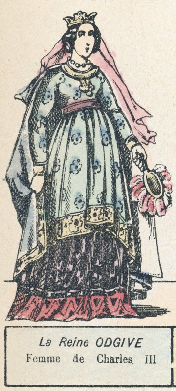 Królowa Odgiwa, żona Karola III (kolorowy grawerunek) autorstwa French School