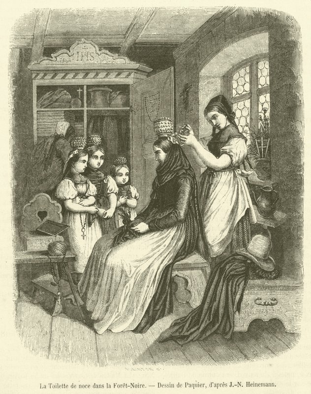 Ślubna toaleta w Schwarzwaldzie (grawerunek) autorstwa French School