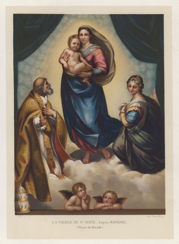 Dziewica św Sykstusa, wg Rafaela, Muzeum Drezna (chromolitho) autorstwa French School