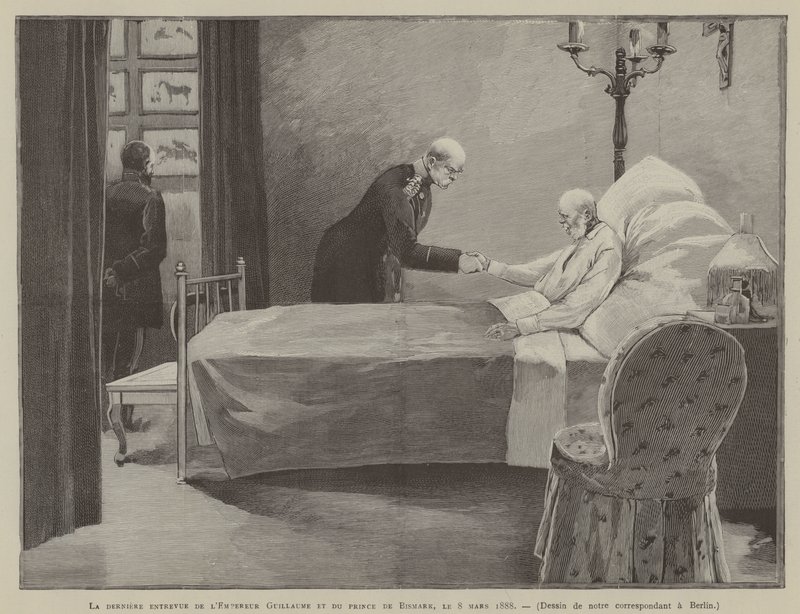 Ostatnie spotkanie cesarza Wilhelma i księcia Bismarka, 8 marca 1888 r. (rycina) autorstwa French School