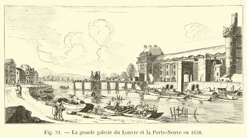 Wielka galeria Luwru i Porte-Neuve w 1650 r autorstwa French School