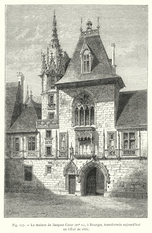 Dom Jacquesa Coeura, XV w., w Bourges, dziś przekształcony w ratusz (rycina) autorstwa French School