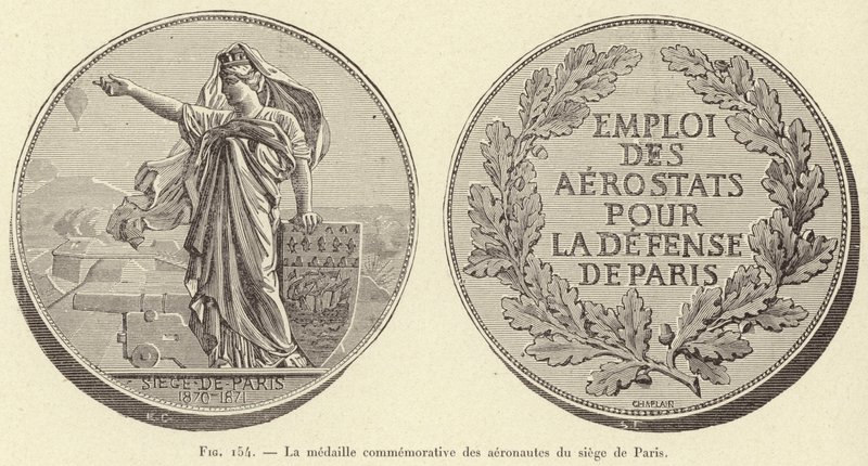 Medal pamiątkowy aeronautów oblężenia Paryża (rycina) autorstwa French School
