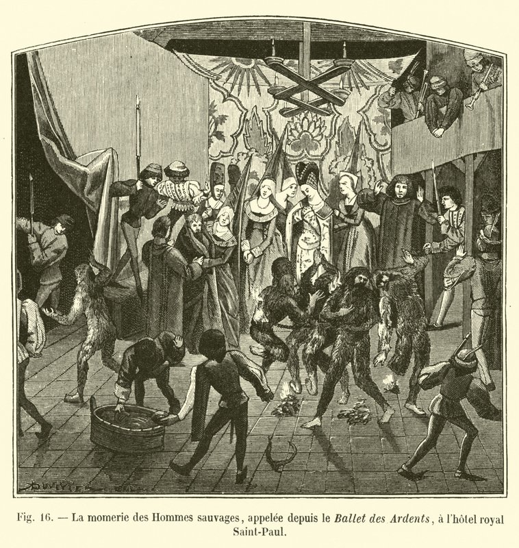 Mummera Wild Men, odkąd nazywana Ballet des Ardents, w Royal Hotel Saint-Paul autorstwa French School