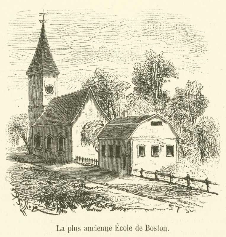 Najstarsza szkoła w Bostonie (grawerowanie) autorstwa French School