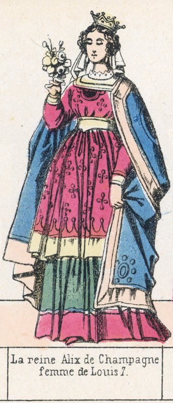 Królowa Szampańska Alix, żona Ludwika 7 (kolorowy grawerunek) autorstwa French School