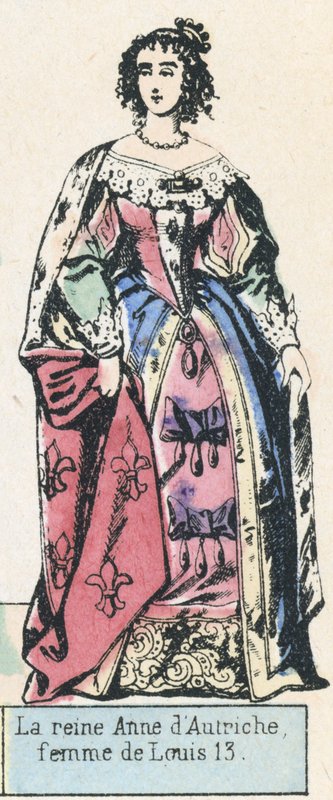 Królowa Anna Austriacka, żona Ludwika 13 (kolorowa grawerunek) autorstwa French School
