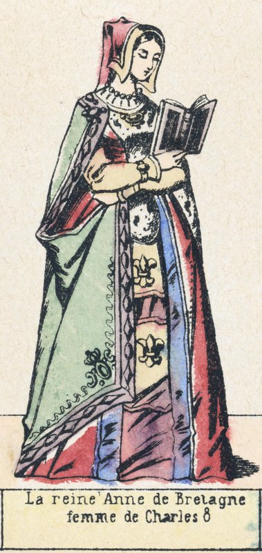 Królowa Anna Bretańska, żona Karola 8 (kolorowa grawerunek) autorstwa French School