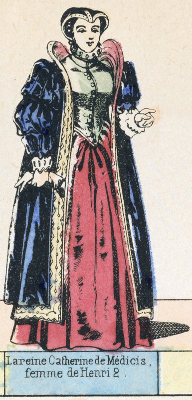 Królowa Katarzyna Medycejska, żona Henryka 2 (kolorowa grawerunek) autorstwa French School