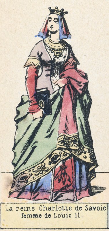 Królowa Charlotta Sabaudii, żona Ludwika 11 (kolorowy grawerunek) autorstwa French School