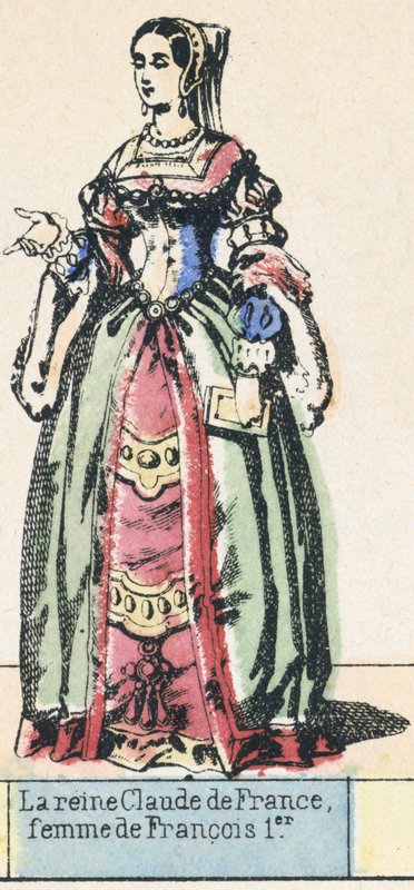 Królowa Klaudia Francji, żona Franciszka I (kolorowa rycina) autorstwa French School