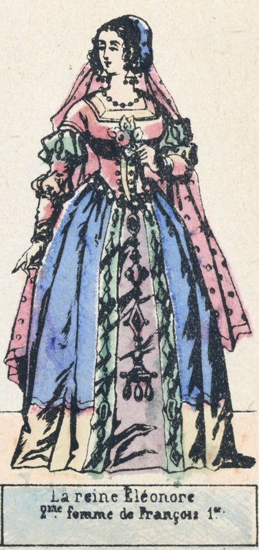 Królowa Eleonora, druga żona Francois 1er (kolorowy grawerunek) autorstwa French School