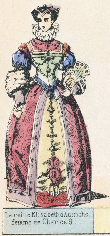 Królowa Elżbieta Austriacka, żona Karola 9 (kolorowy grawerunek) autorstwa French School