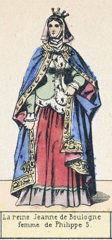 Królowa Joanna Boulogne, żona Filipa 5 (kolorowa grawerunek) autorstwa French School