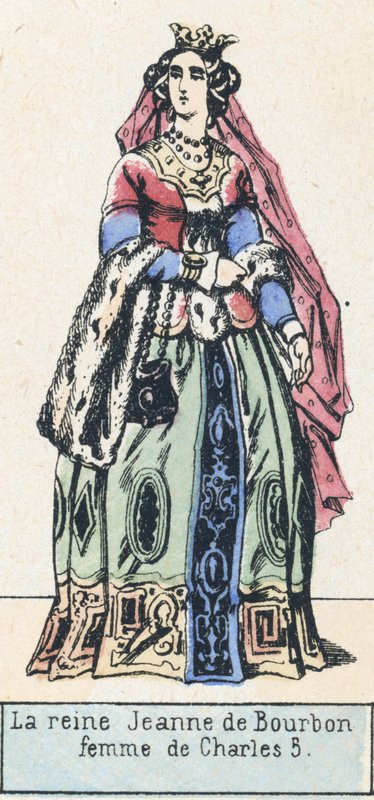 Królowa Joanna Burbon, żona Karola 5 (kolorowa grawerunek) autorstwa French School