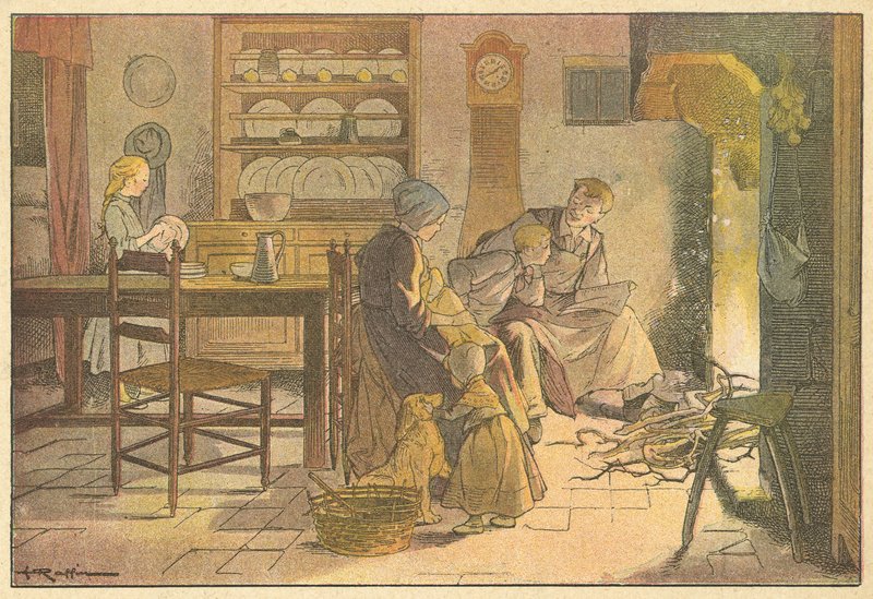 Wieczór rodzinny (druk kolorowy) autorstwa French School