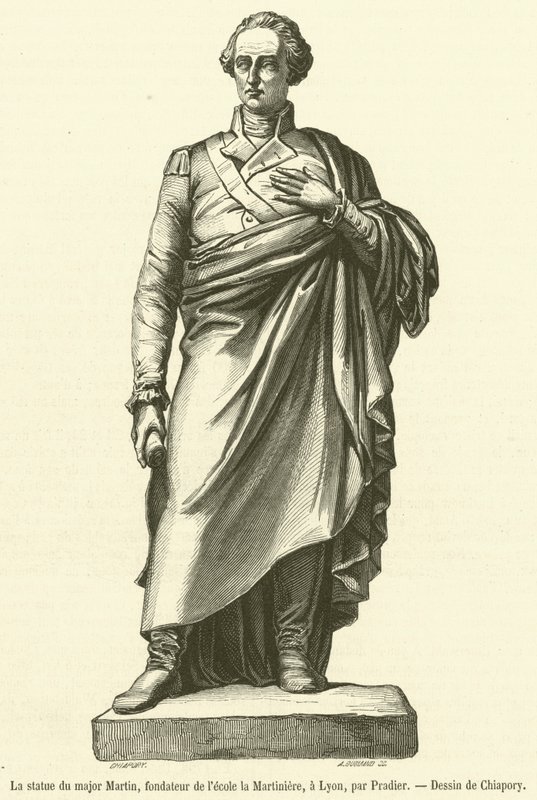 Posąg majora Martina, założyciela szkoły Martiniere w Lyonie (rycina) autorstwa French School