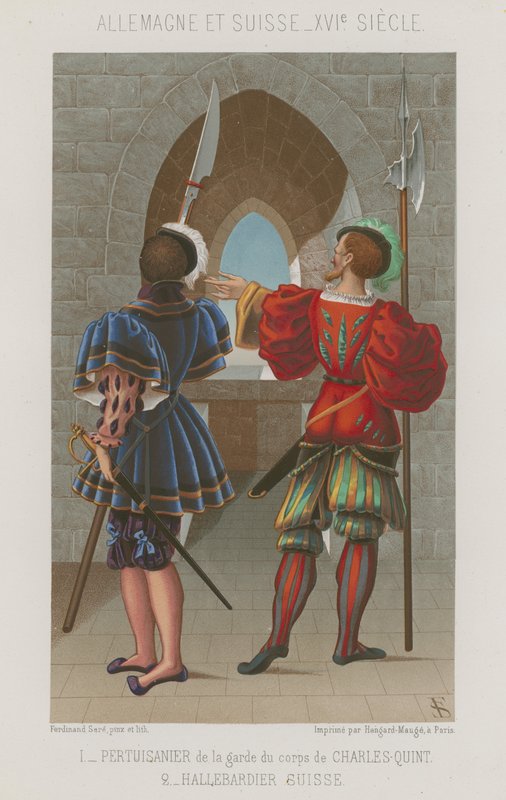 Lansjer gwardii Karola V i szwajcarski Yeoman autorstwa French School