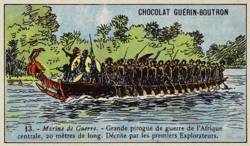 Duży kajak wojenny środkowoafrykański (chromolitho) autorstwa French School