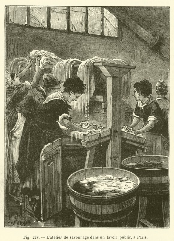 Pracownia mydlarni w publicznej pralni w Paryżu (grafika) autorstwa French School