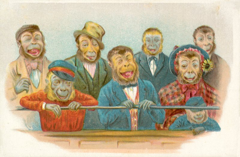 Śmiejące się małpy (chromolitho) autorstwa French School