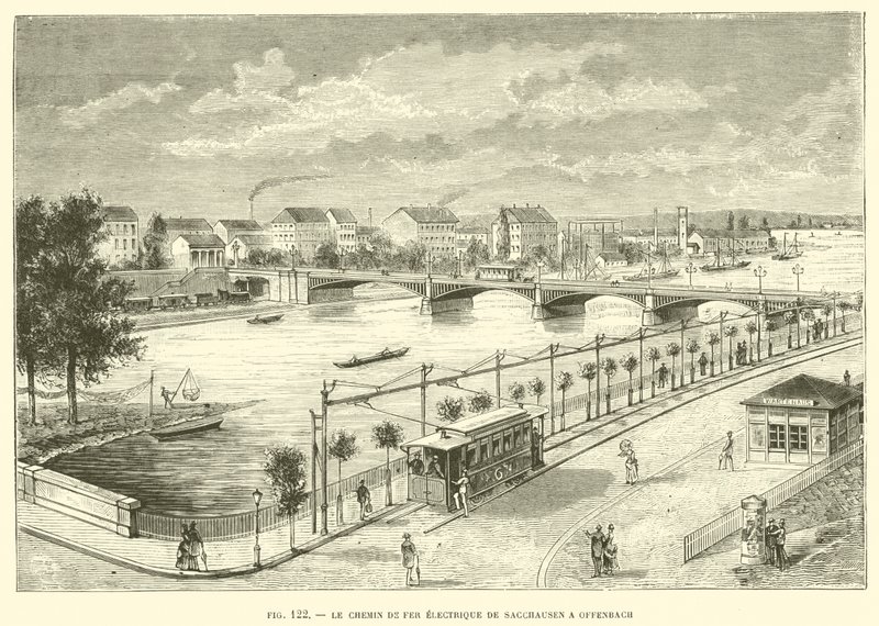 Kolejka elektryczna z Sacchausen do Offenbach (grawerowanie) autorstwa French School