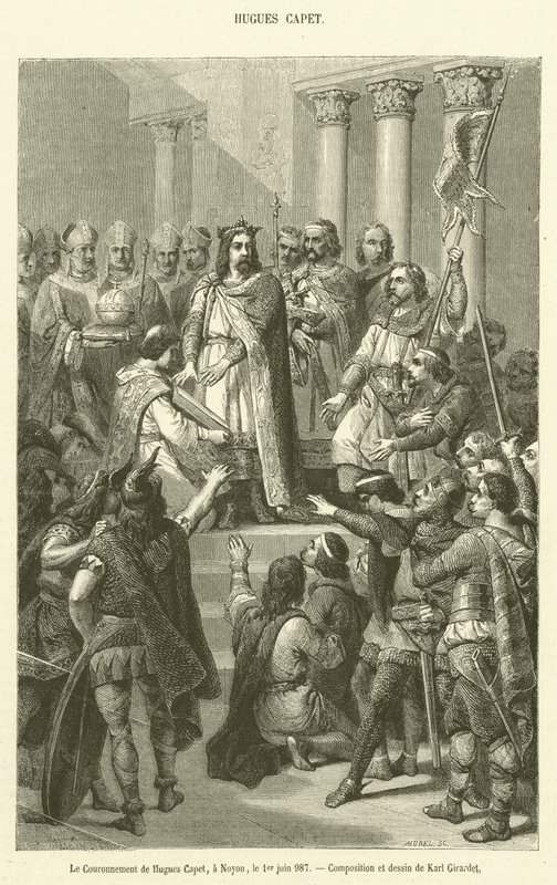 Koronacja Hugues Capet, w Noyon, 1 czerwca 987 (rycina) autorstwa French School