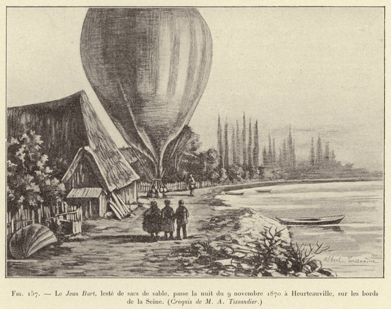 Przygnieciony workami z piaskiem Jean Bart spędził noc 9 listopada 1870 w Heurteauville nad brzegiem Sekwany autorstwa French School