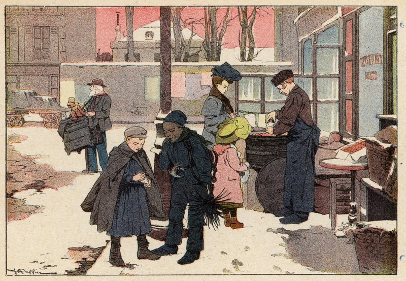 Le Marchand De Marrons, Sprzedawca kasztanów (kolor lito) autorstwa French School