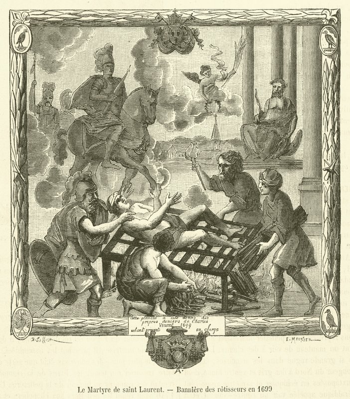 Męczeństwo św. Wawrzyńca, Banniere des rotisseurs w 1699 (rycina) autorstwa French School