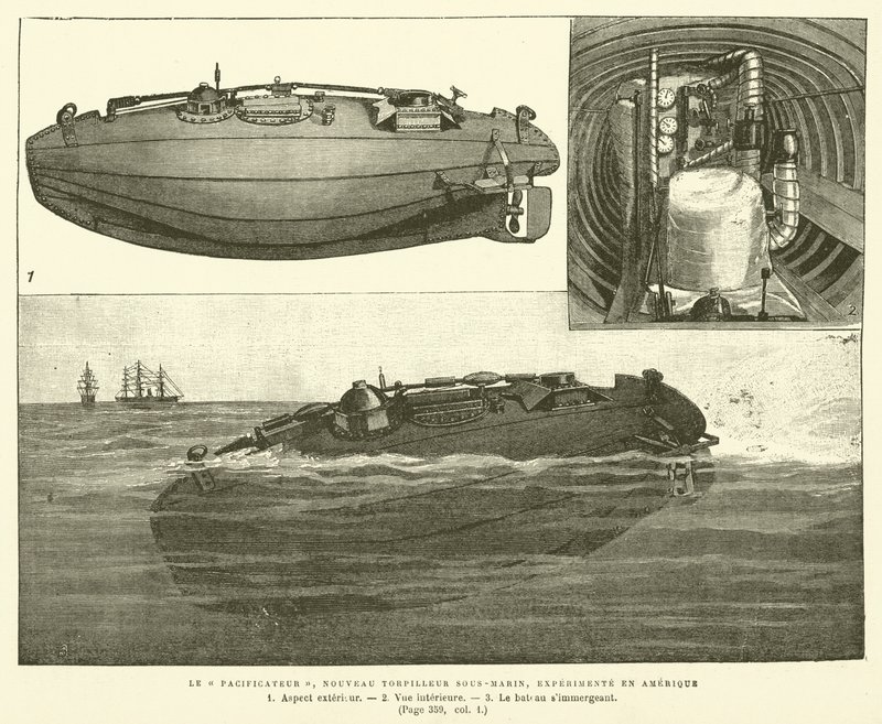 Rozjemca, nowa łódź torpedowa podwodna, testowana w Ameryce (grawerowanie) autorstwa French School