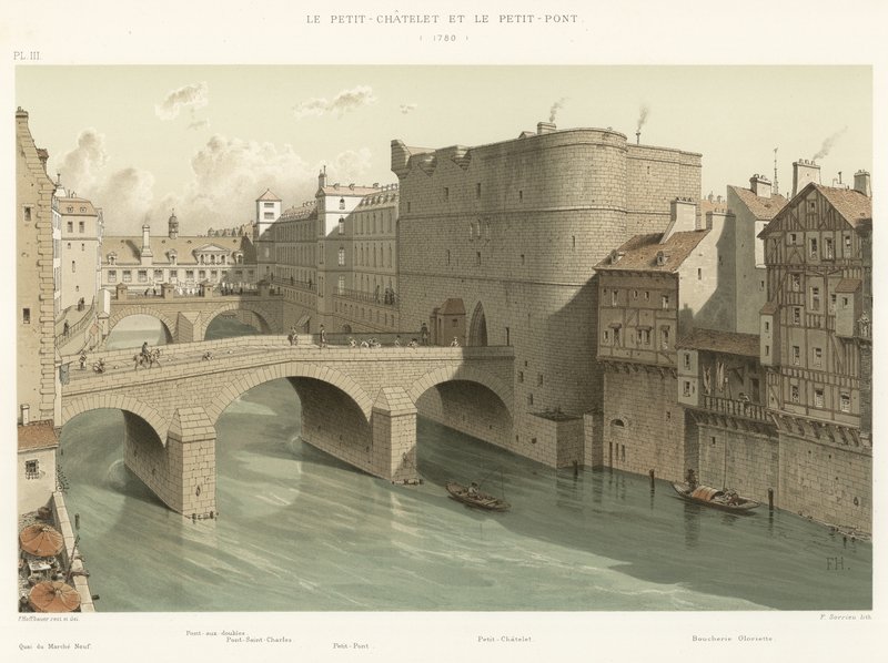 Petit-Chatelet i Petit-Pont, 1780 autorstwa French School