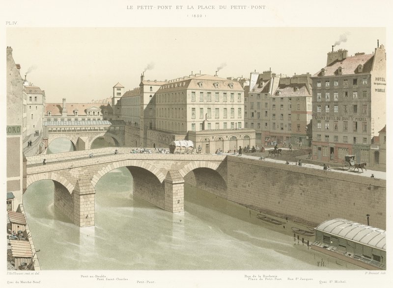 Petit-Pont i Place du Petit-Pont, 1830 autorstwa French School