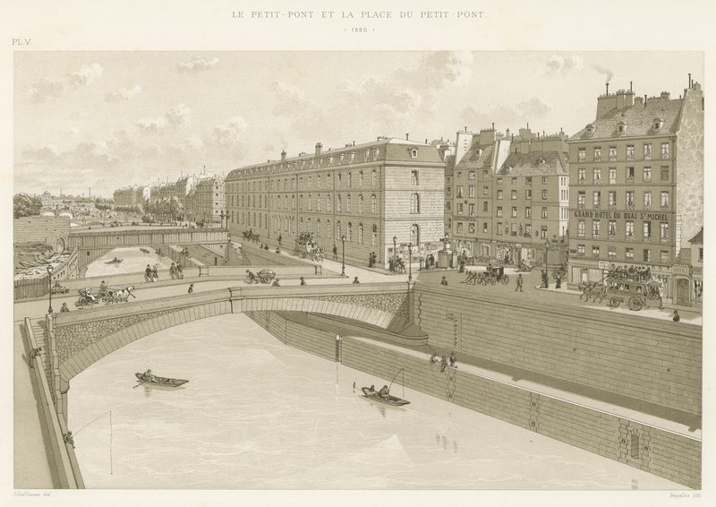 Petit-Pont i Place du Petit-Pont, 1880 autorstwa French School