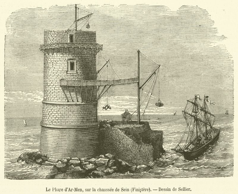 Latarnia morska Ar-Men, na Chaussée de Sein, Finistere (rycina) autorstwa French School