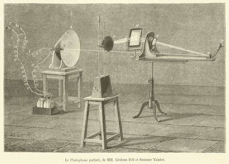 The Talking Photophone, panowie Graham Bell i Summer Tainter (rycina) autorstwa French School