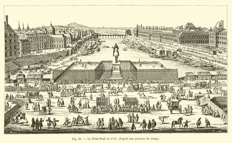 Pont-Neuf w 1702 r. z ryciny z tamtych czasów autorstwa French School
