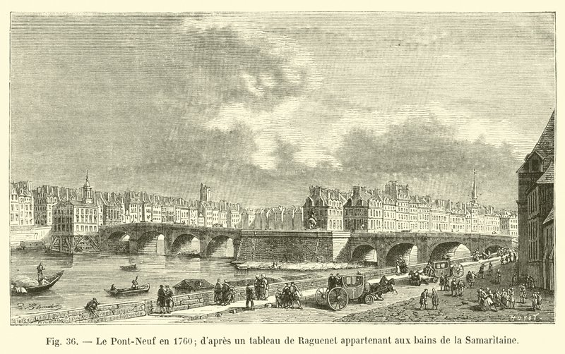 Pont-Neuf w 1760 r., po obrazie Ragueneta należącego do łaźni Samarytanek autorstwa French School