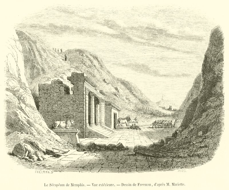 Serapeum z Memphis, widok zewnętrzny (grawerowanie) autorstwa French School