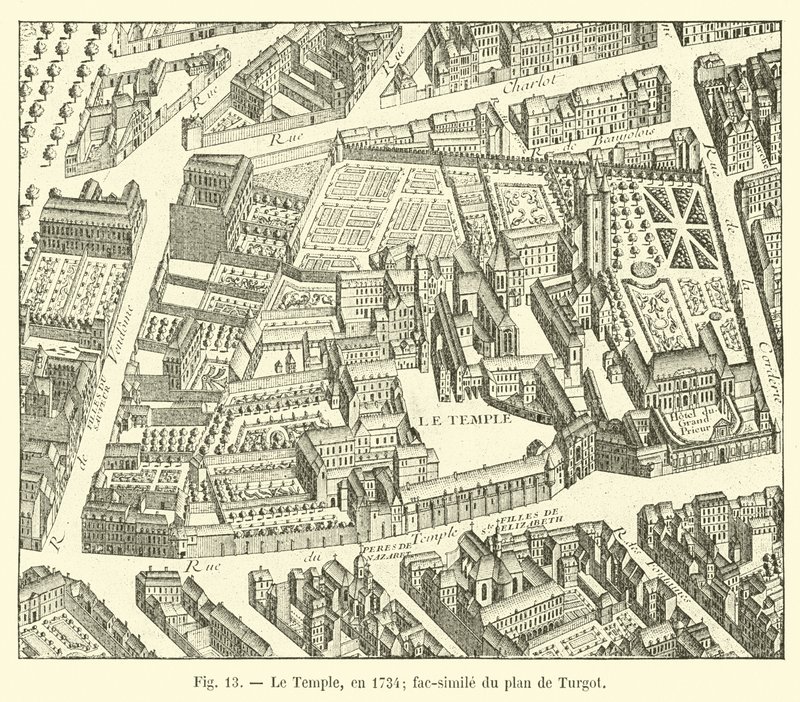 Świątynia w 1734 r.; faksymile planu Turgota autorstwa French School