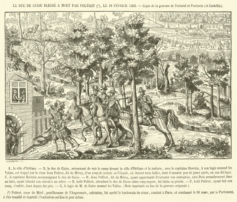 Książę Guise śmiertelnie ranny (rycina) autorstwa French School