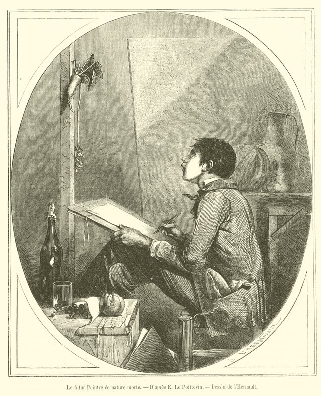 Malarz martwej natury przyszłości (grafika) autorstwa French School