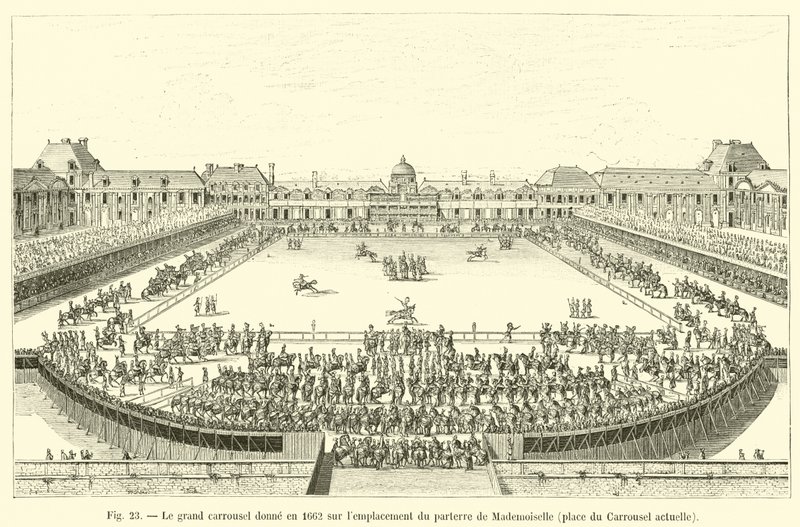 W 1662 roku wielka karuzela góruje nad lokalizacją parteru Mademoiselle, obecnego Place du Carrousel autorstwa French School