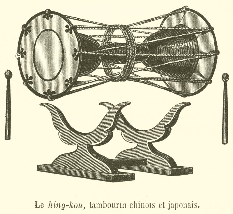 Hing-kou, chiński i japoński tamburyn (grawerunek) autorstwa French School