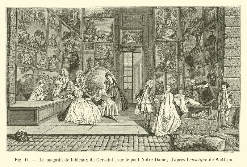 Sklep z obrazami Gersainta, na moście Notre-Dame, za znakiem Watteau autorstwa French School