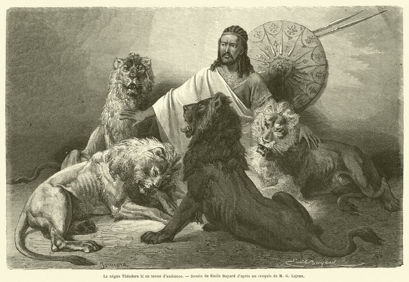 Negus Theodore II w stroju dworskim (rycina) autorstwa French School